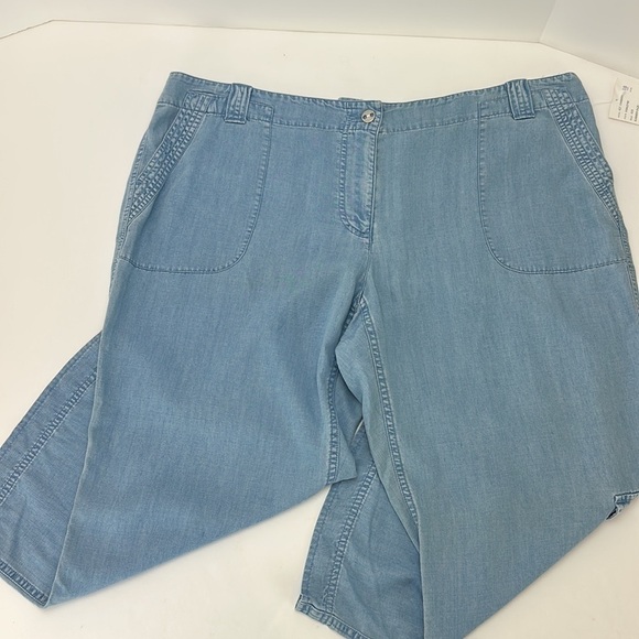 Villager Chambray Wide leg Cropped Pants 18 Tencel Blend Pockets Flowy C… - Picture 2 of 14